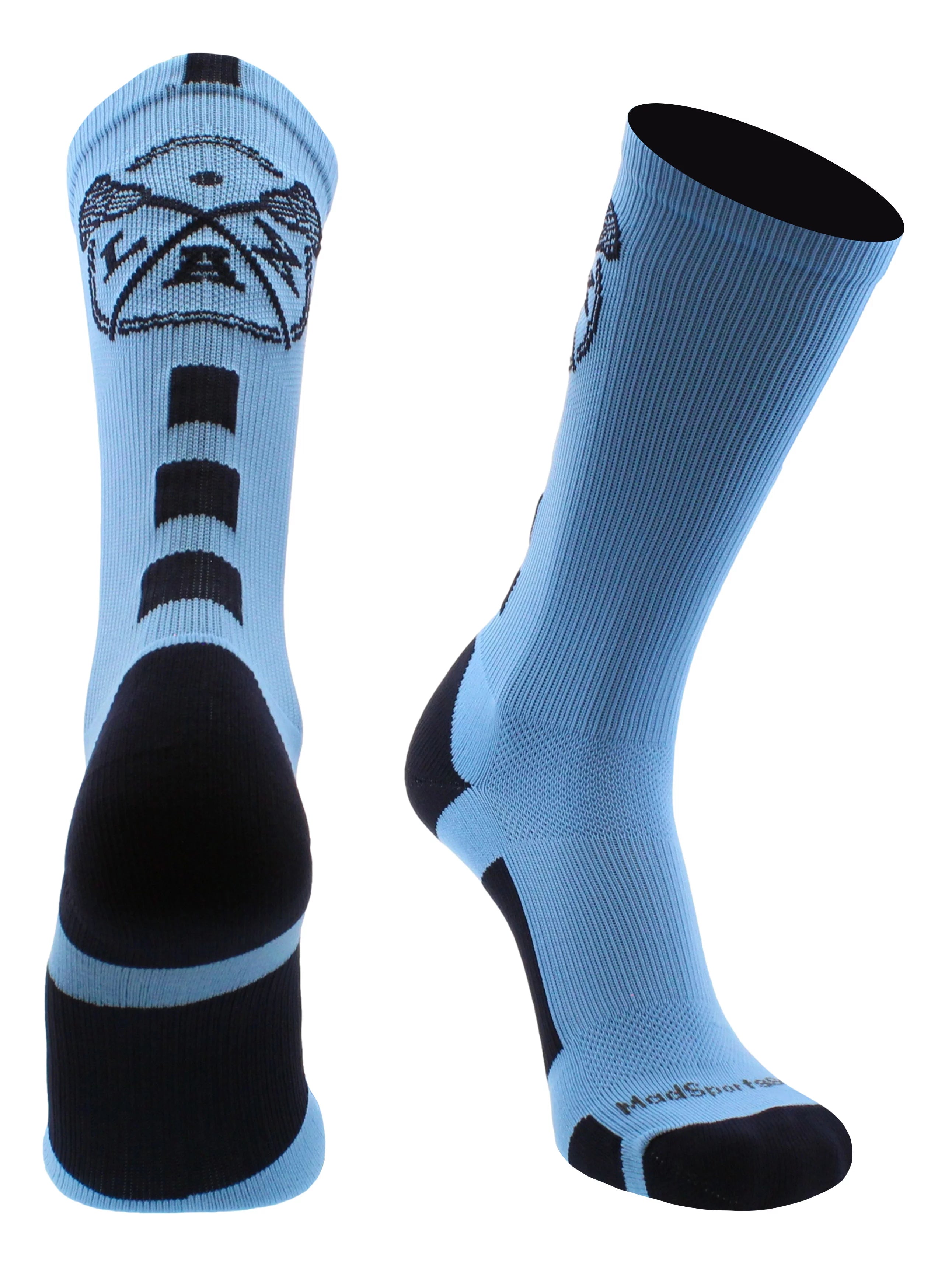 LAX Lacrosse Socks with Lacrosse Sticks Athletic Crew Socks (Columbia Blue/Navy, Medium)