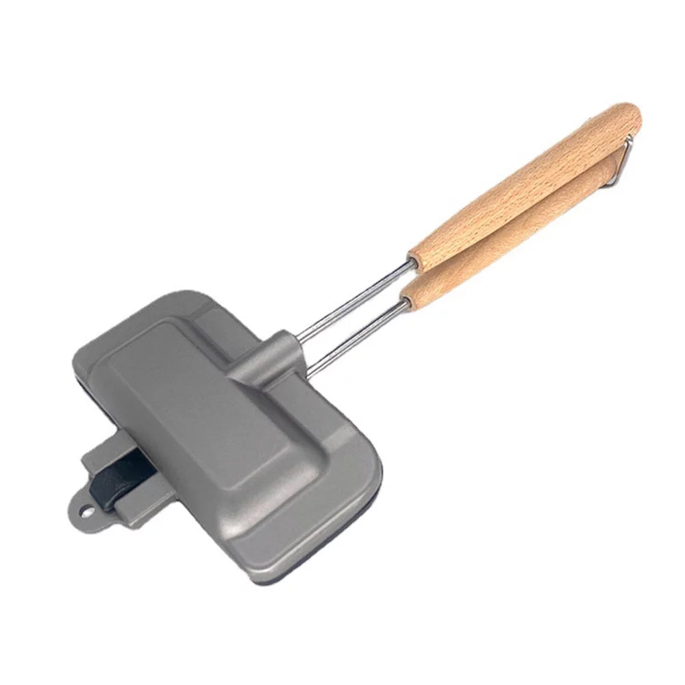 Arealer Camping Sandwich Baking Pan Double-Sided Sandwich Maker Non-Stick Aluminum Flip Grill Pan with Removable Handle for Breakfast Pancakes Toast Omelets