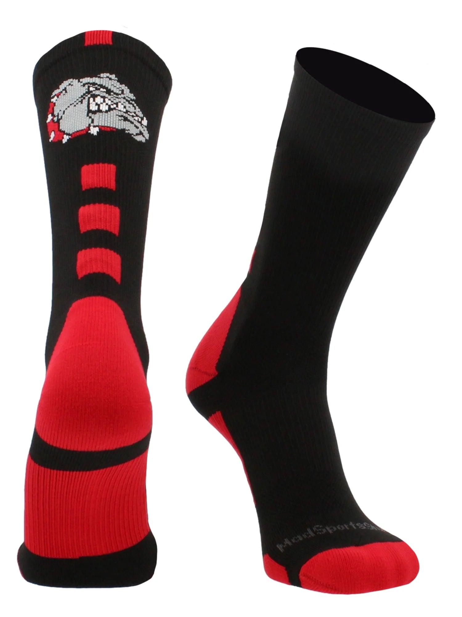 Bulldogs Logo Athletic Crew Socks (Black/Scarlet, Small)