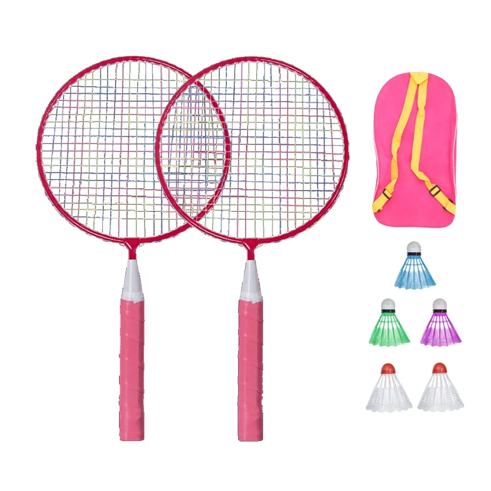 HEMOTON 1 Set Badminton Rackets Kids Badminton Training Tool Outdoor Sports Parent-child Playing Toy Set with Three Balls and Bag (Pink)