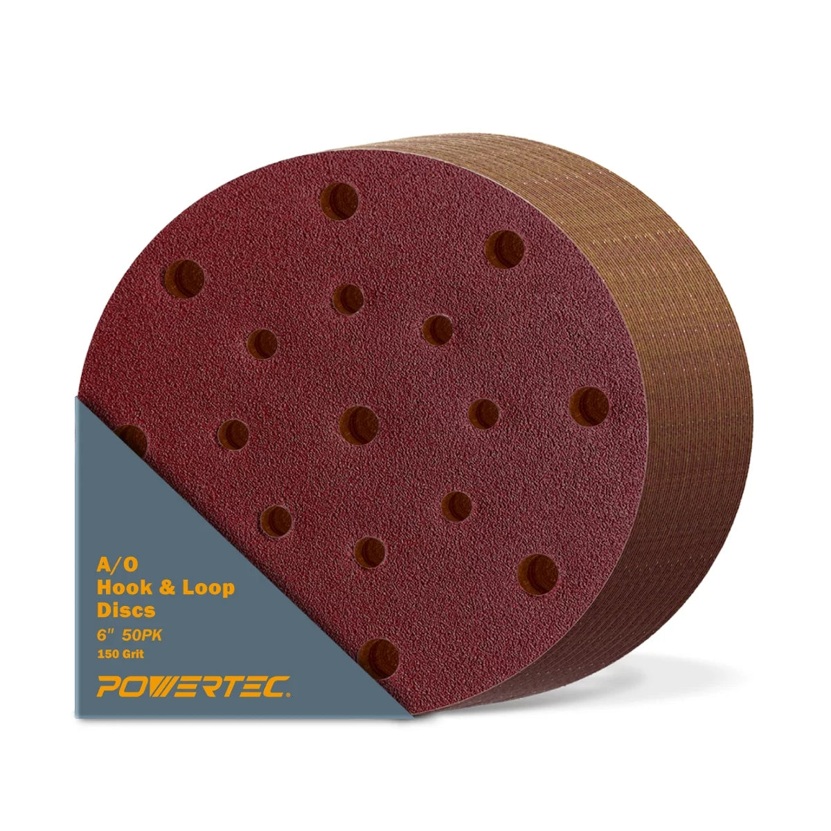 POWERTEC 45815, 6 x17 Holes, 150 Grit Sanding Disc |A/O Hook and Loop Disc for Random Orbital Sanders - 50 Pack