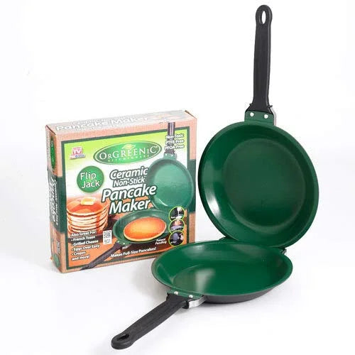 Green Double Sided Nonstick Frying Pan, Fry on Both Sides for Easy Cooking