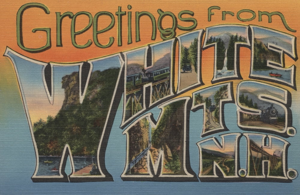 Greetings from White Mountains, NH (Blue/Yellow) (12x18 Wall Art Poster, Room Decor)