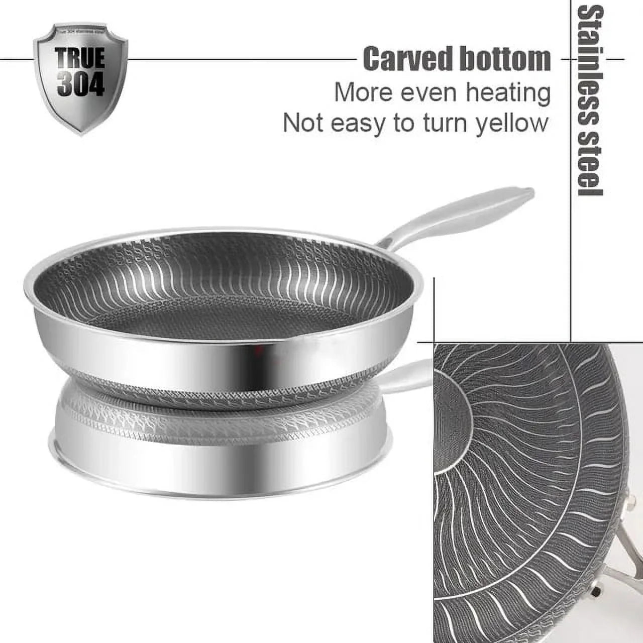 2024 Stainless Steel Frying Pan Nonstick Wok Pan Cooking Steak Pot Skillet Saucepan Induction Gas Stove Kitchen Cookware