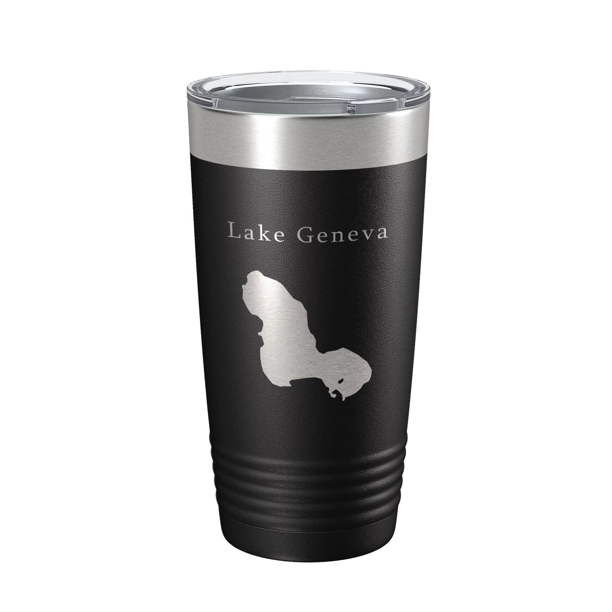 Lake Geneva Map Tumbler Travel Mug Insulated Laser Engraved Coffee Cup Florida 20 oz Black