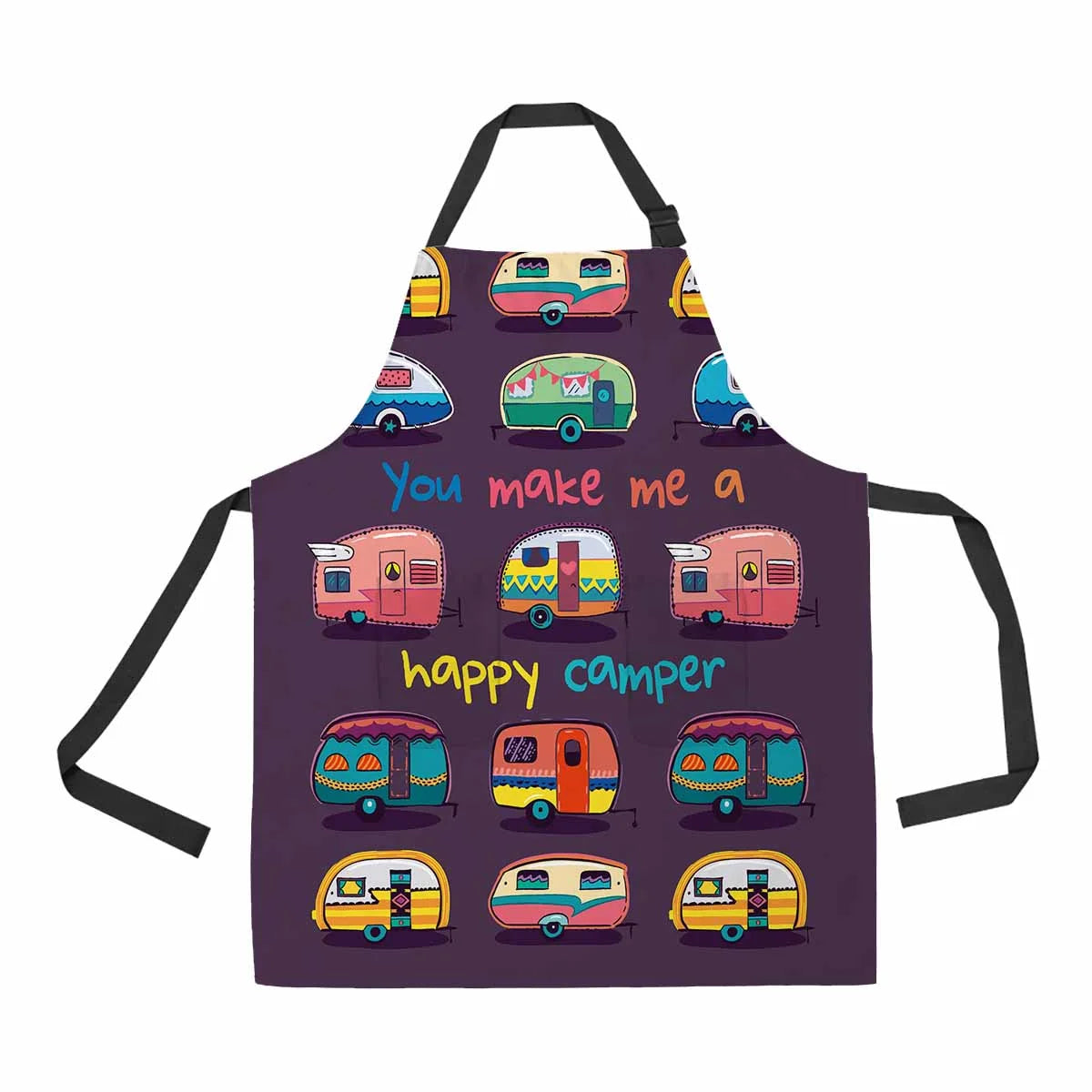 PKQWTM You make me happy camper card Happy Camper Card Unisex Adjustable Bib Apron with Pockets for Commercial Restaurant and Home Kitchen Use