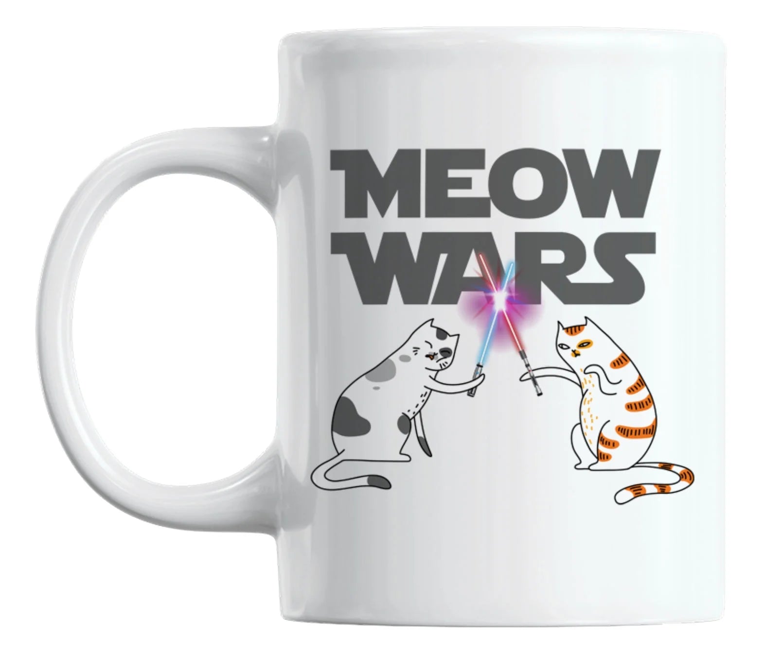 Meow Wars, White Coffee & Tea Mug Cup for Cat Lovers and Pawrents (11oz)