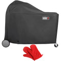 Weber 7174 Premium Grill Cover for Summit Kamado S6/Summit Charcoal Grilling Center Models Bundle with Deco Essentials Pair of Red Heat Resistant Oven Mitt