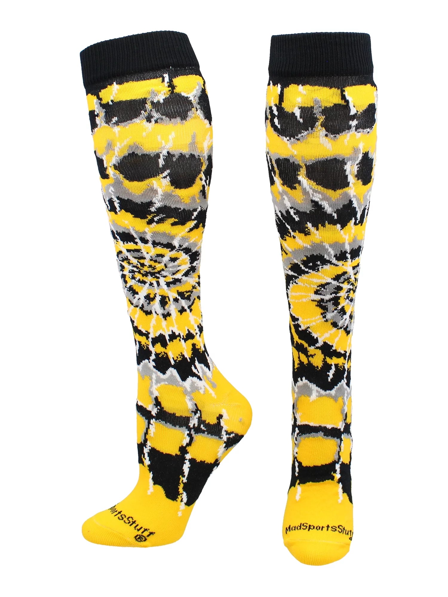 Crazy Tie Dye Socks Over the Calf (Black/Gold/White, Medium)