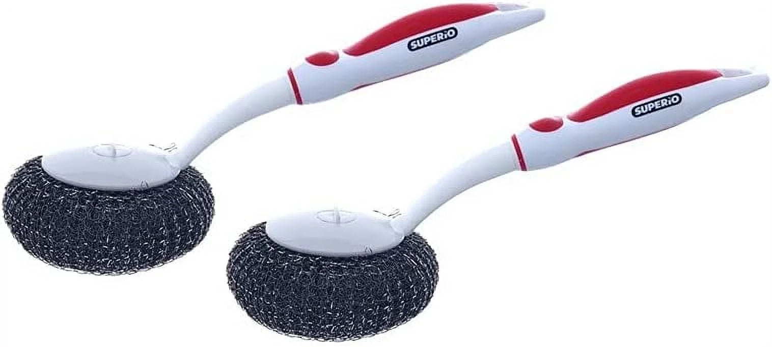 Superio Grill Brush with Long Handle Blue-(3 Pack) Stainless Steel Scourer for Barbecue, Frying Pan, Pot