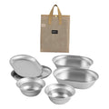 SunniMix Stainless Steel Plates and Bowls Camping Set Practical 6Pcs Camping Cookware Set