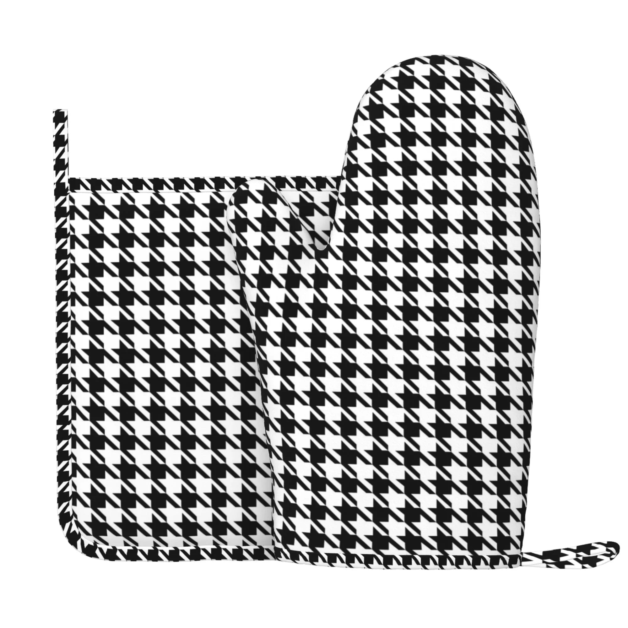 XMXY Oven Mitts and Pot Holders 2 Pcs Sets, Houndstooth Check Heat Resistant Silicone Cooking Gloves for Grill Baking BBQ Kitchen Decor