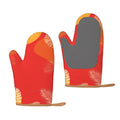 XMXT 2 Pcs Silicone Oven Mitts, Tropical Plant Decoration Red Thickened Non-Slip BBQ Gloves, Red