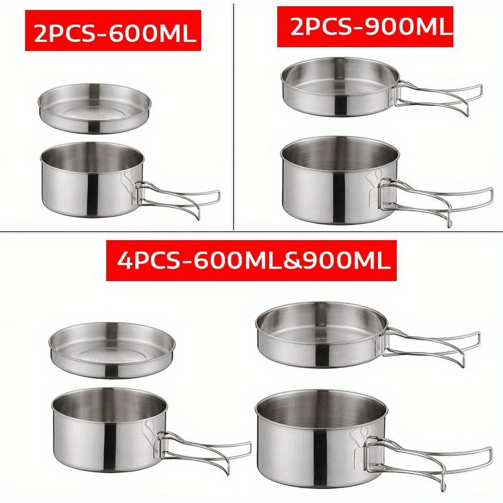 Portable Stainless Steel Cookware Set, Camping Pots Pans Camping Picnic Outdoor Pan Pot Plate Tableware