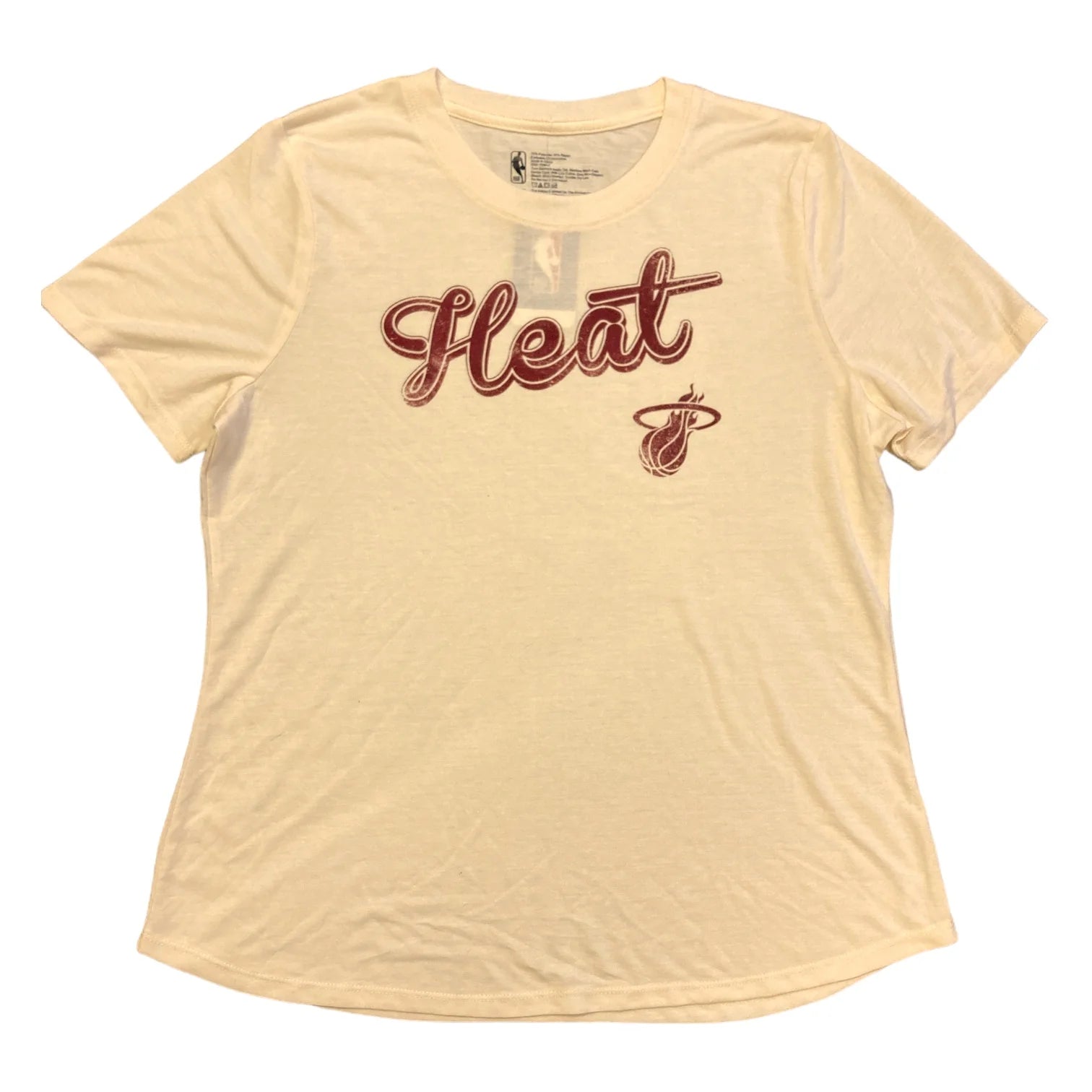 NBA Ladies Soft Stretch Short Sleeve Graphic Logo Tee (Natural/The Heat, L)