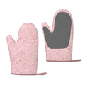 XMXT 2 Pcs Silicone Oven Mitts, Pink Romantic Rose Print Thickened Non-Slip BBQ Gloves, Pink