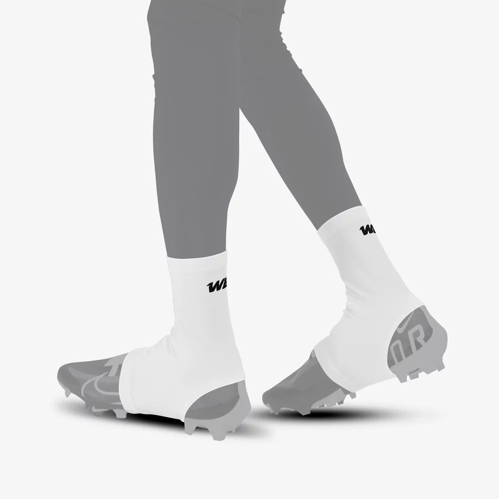 We Ball Sports Cleat Covers Elastic Spats for Football, Soccer, Baseball, Softball, Rugby & Turf Hockey [White-Youth]
