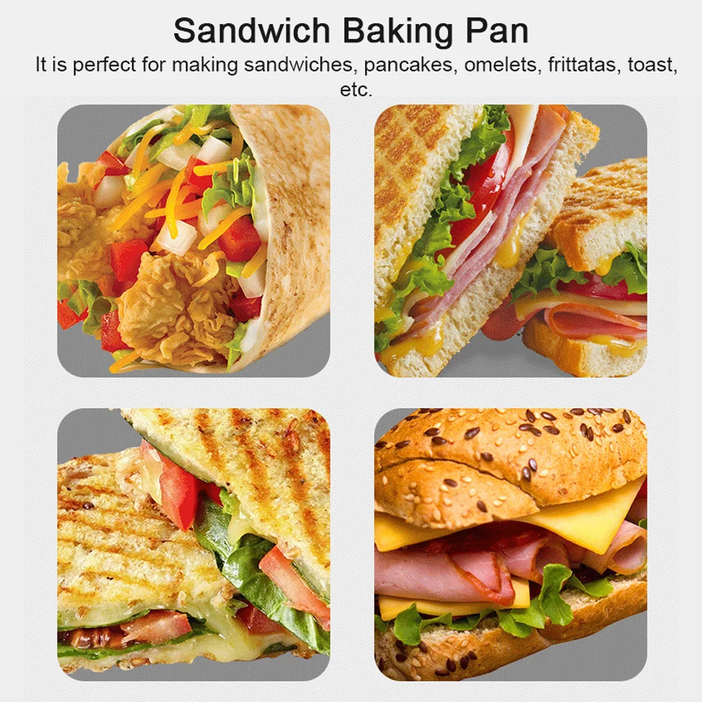 Walmeck Camping Sandwich Baking Pan Double-Sided Sandwich Maker Non-Stick Aluminum Flip Grill Pan with Removable Handle for Breakfast Pancakes Toast Omelets