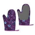 XMXT 2 Pcs Silicone Oven Mitts, Fashionable Purple Leaves Thickened Non-Slip BBQ Gloves, Purple