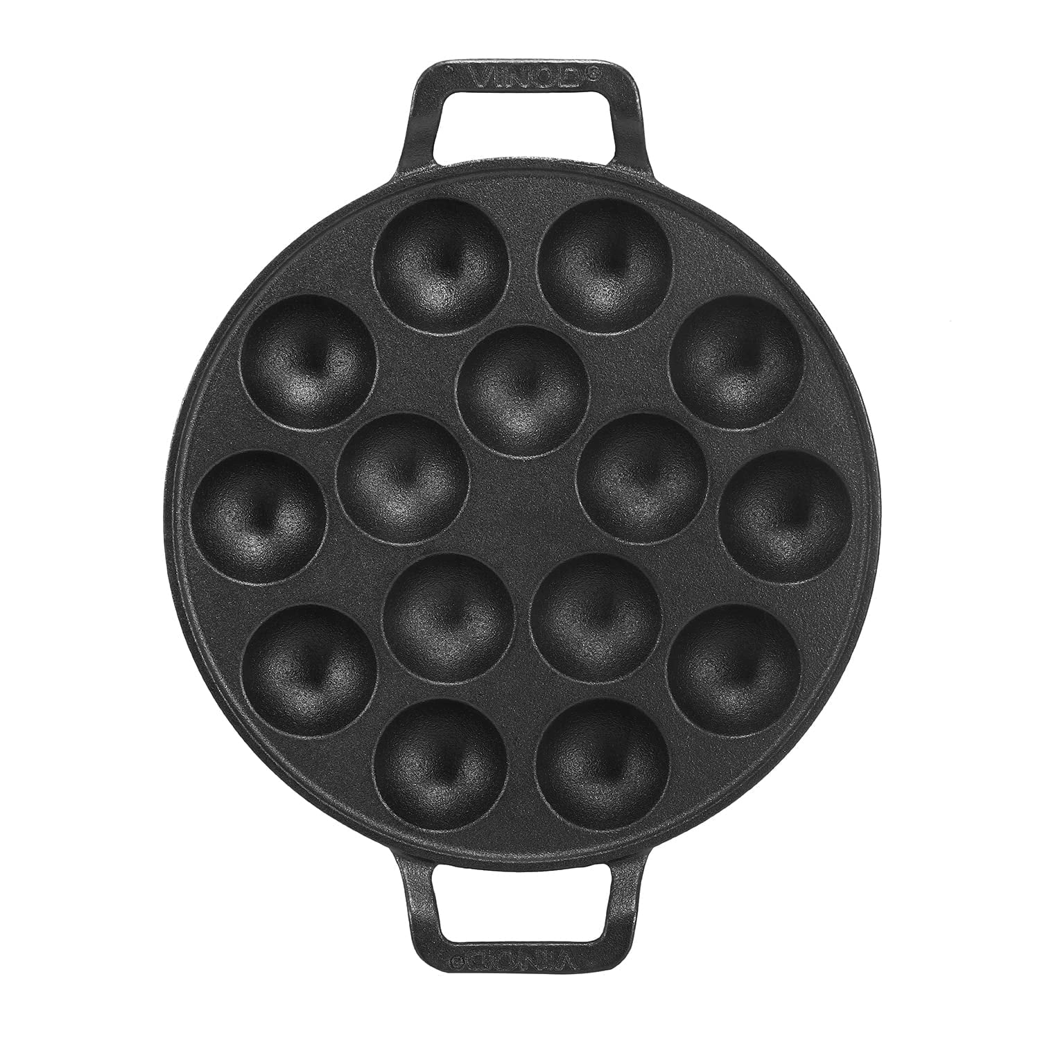 Vinod Legacy Cast Iron Paniyarakkal Pan 15 Cups - Traditional Cooking With Durable 25Cm Dia Pan | Appe Pan | Appa Patra Non Toxic | Enamel Free | Coating Free - Black (1