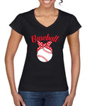 Wild Bobby, Cute Baseball Mom Ribbon Gift, Mother's Day, Women Standard V-Neck Tee, Black, 2XL