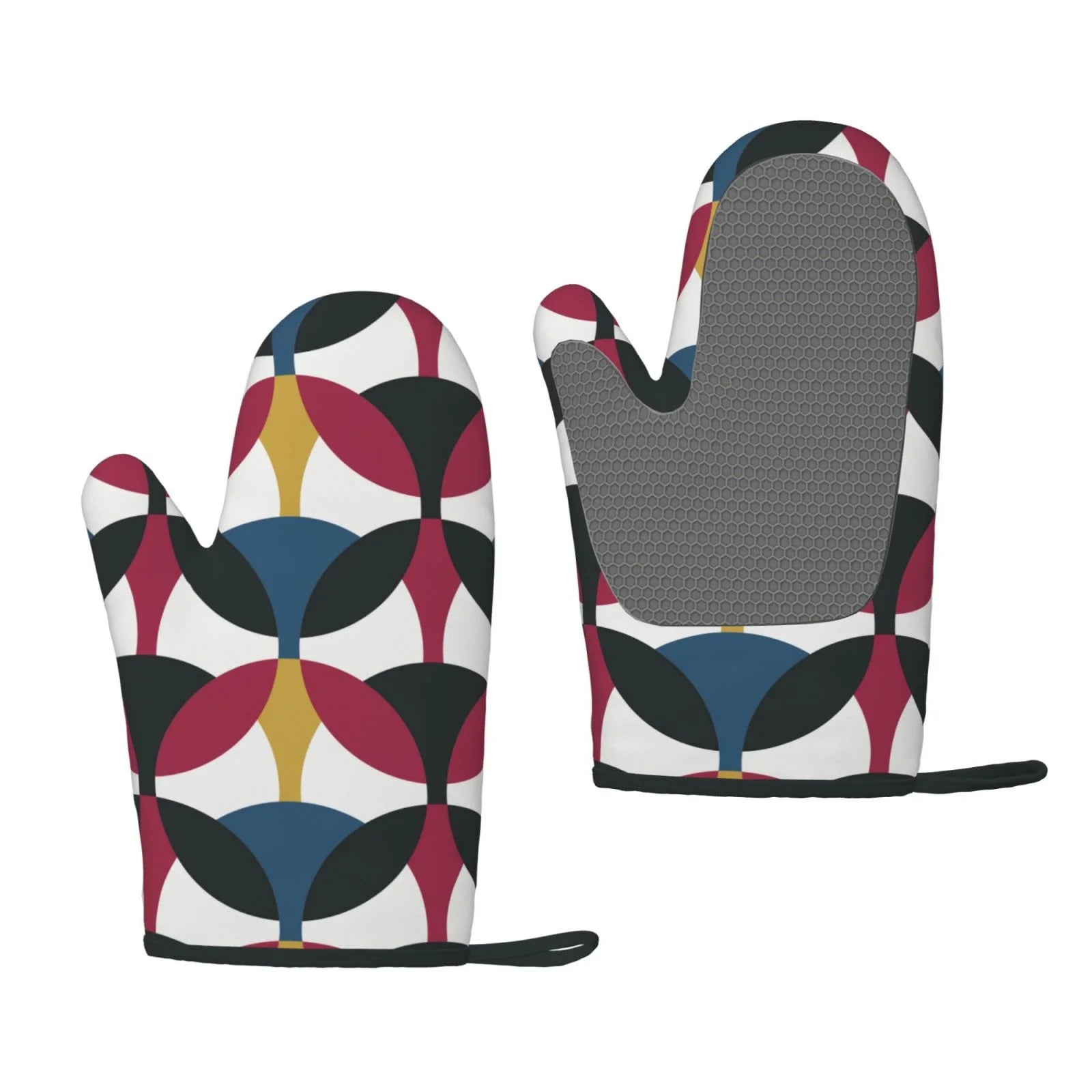 XMXT 2 Pcs Silicone Oven Mitts, Circular Textured Print Thickened Non-Slip BBQ Gloves, Multicolor