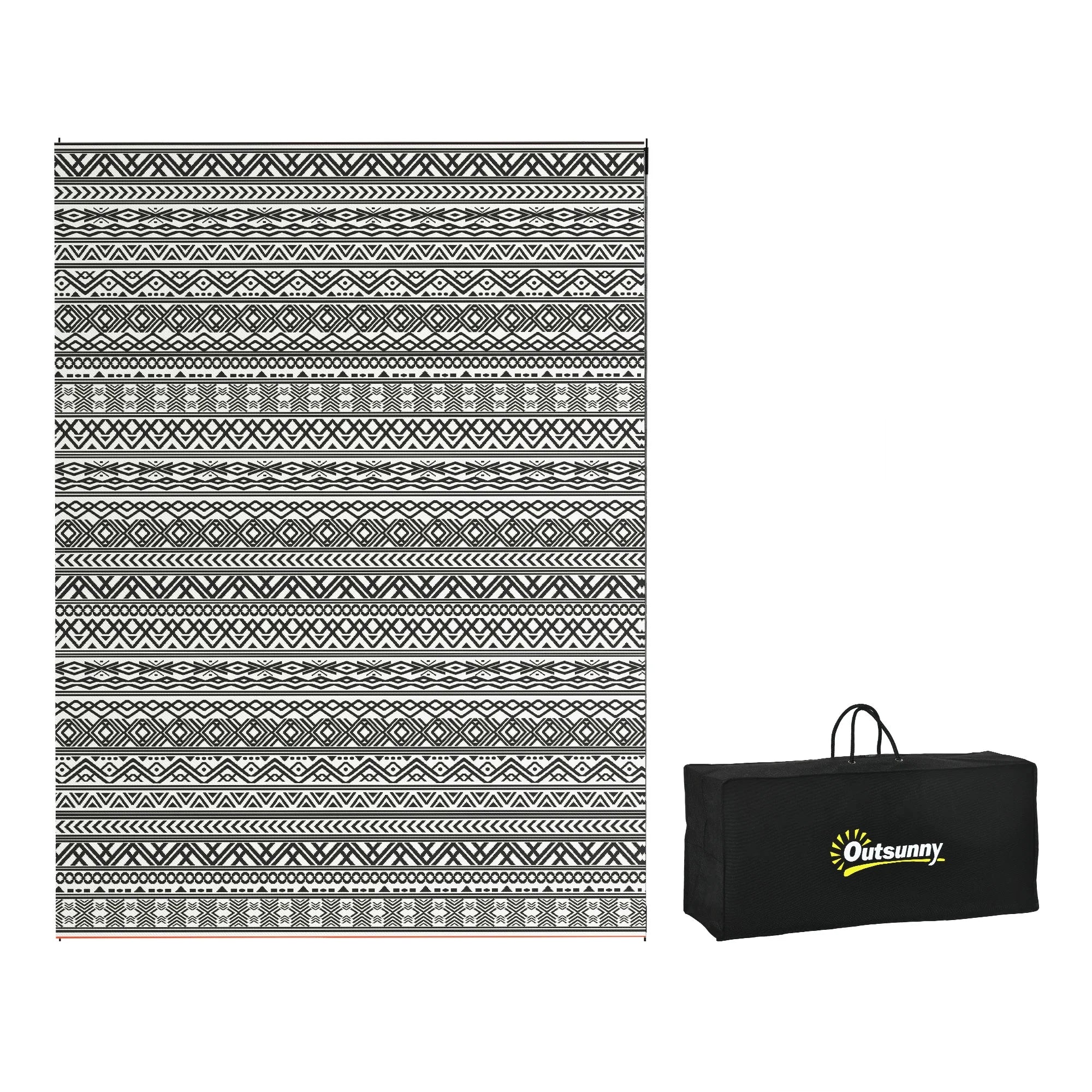 Outsunny Outdoor Rug & Bag, 9' x 12' Plastic Rug, Gray Cream Boho