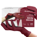 FifthPulse Burgundy Nitrile Disposable Gloves - 200 -L-Powder and Latex Free - Surgical Medical Gloves