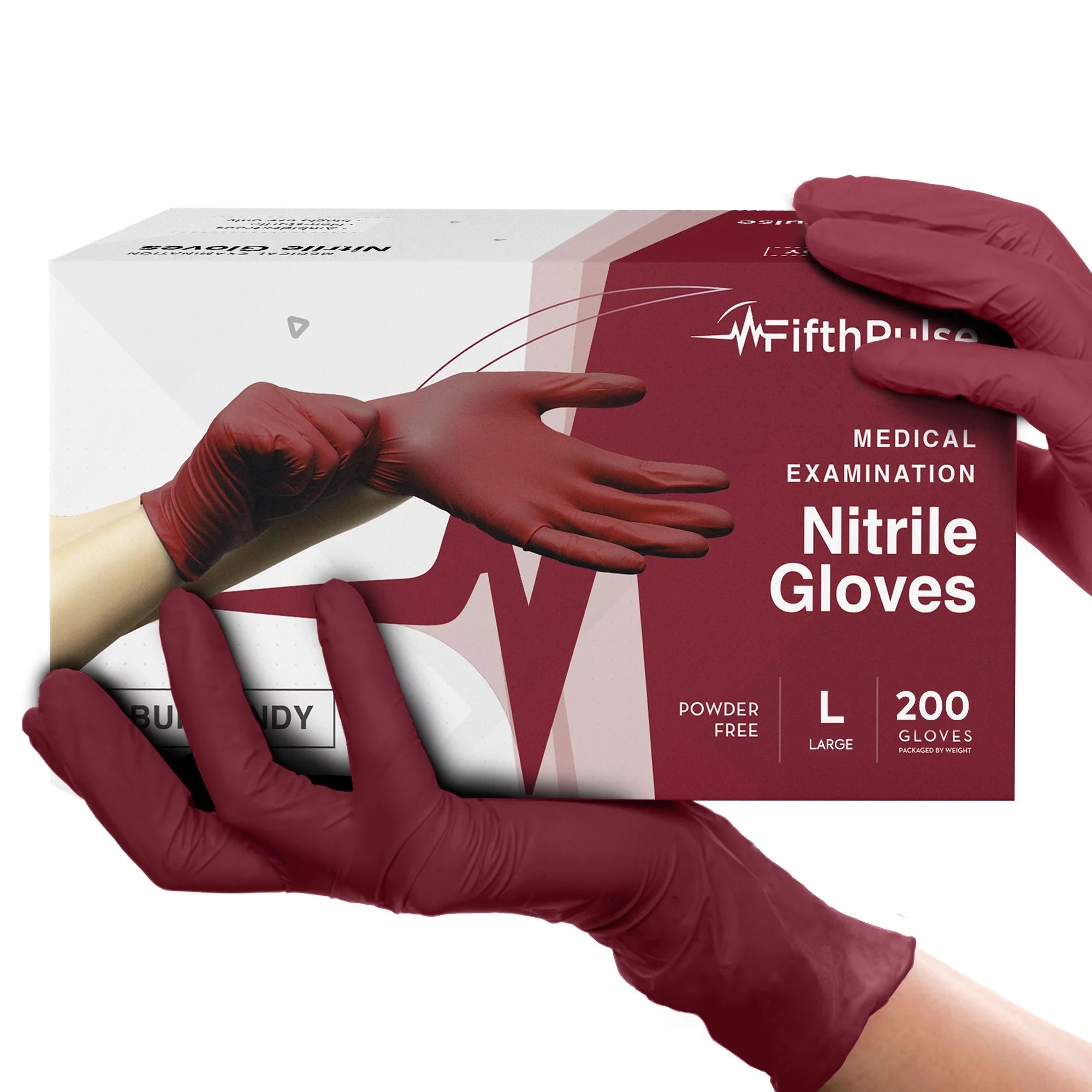 FifthPulse Burgundy Nitrile Disposable Gloves - 200 -L-Powder and Latex Free - Surgical Medical Gloves