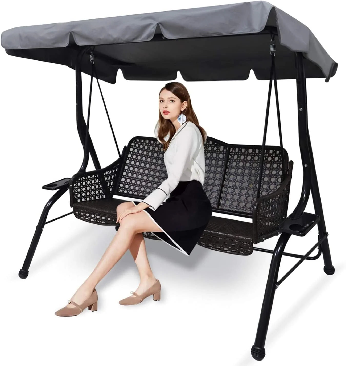 FANHAN Swing Chair Canopy Replacement, 3 Seater Garden Swing Seat Canopy Cover, Waterproof Windproof Anti-UV Heavy Duty Garden Hammock Top Cover, Outdoor Garden Furniture Covers (Grey)