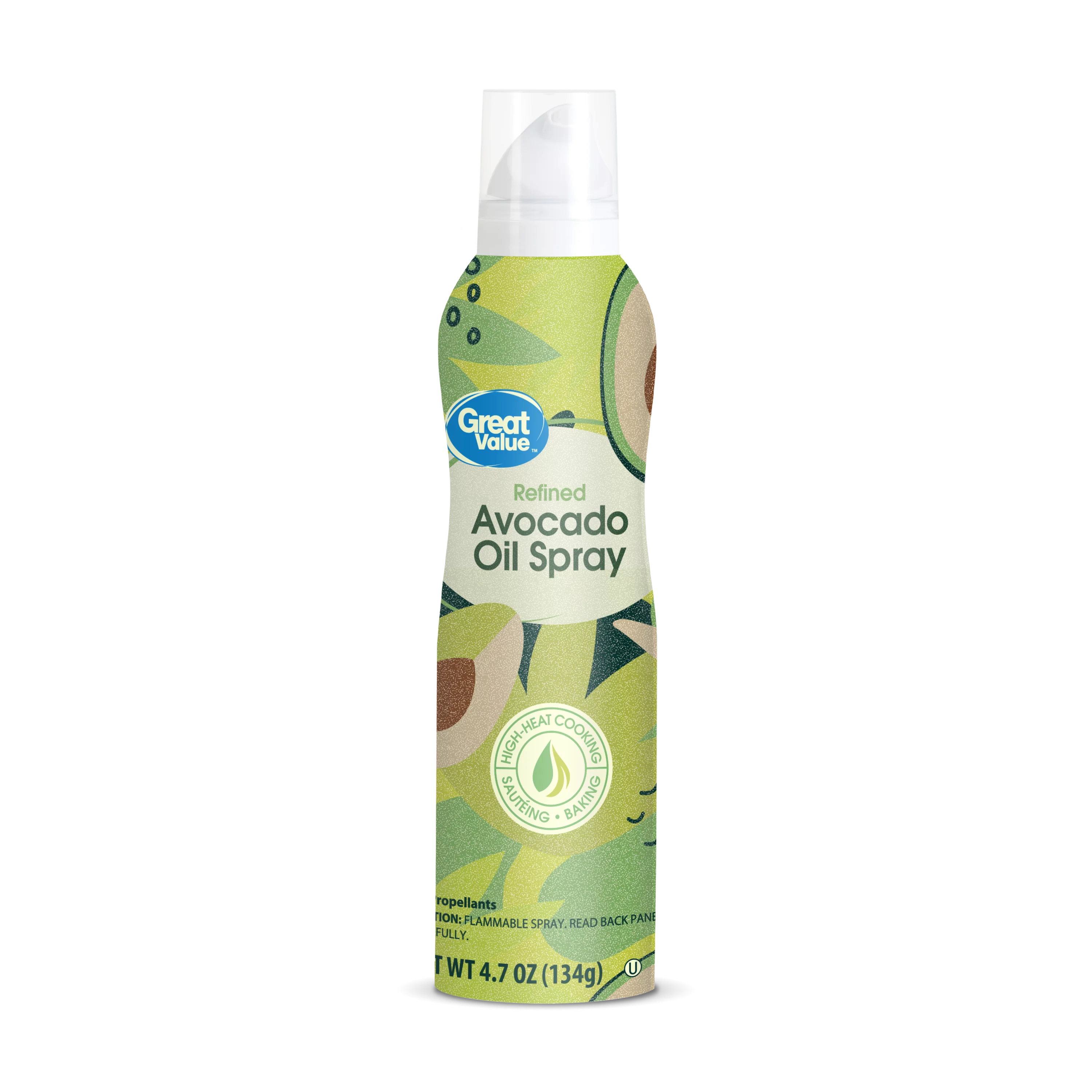 Great Value 100% Pure Avocado Oil Cooking Spray, 4.7 oz, Metal Bottle, Shelf Stable/ Ambient