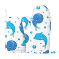 XMXY Oven Mitts and Pot Holders 2 Pcs Sets, Whale Dolphin Pattern Heat Resistant Silicone Cooking Gloves for Grill Baking BBQ Kitchen Decor