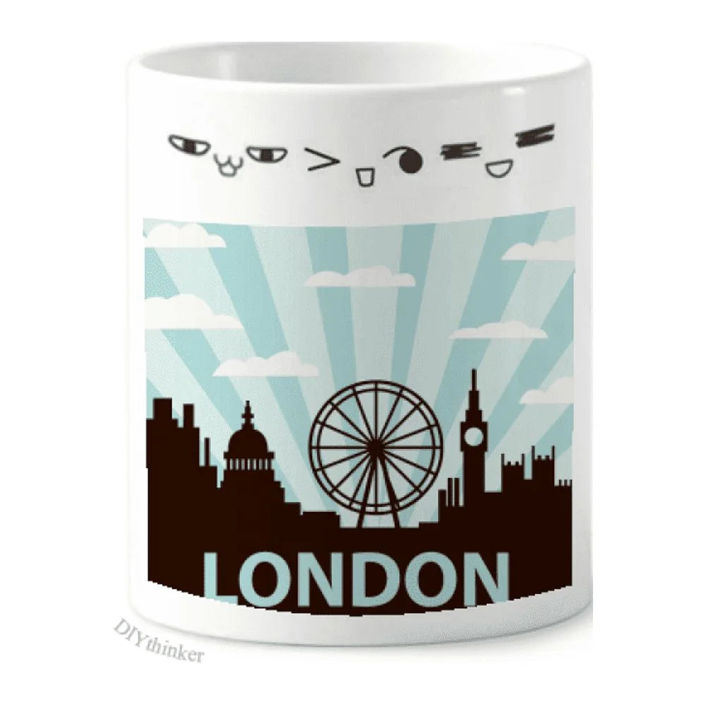 Britain UK London Eye Outline United Kingdom Toothbrush Mug Cup Cartoon Lovely Pen Holder