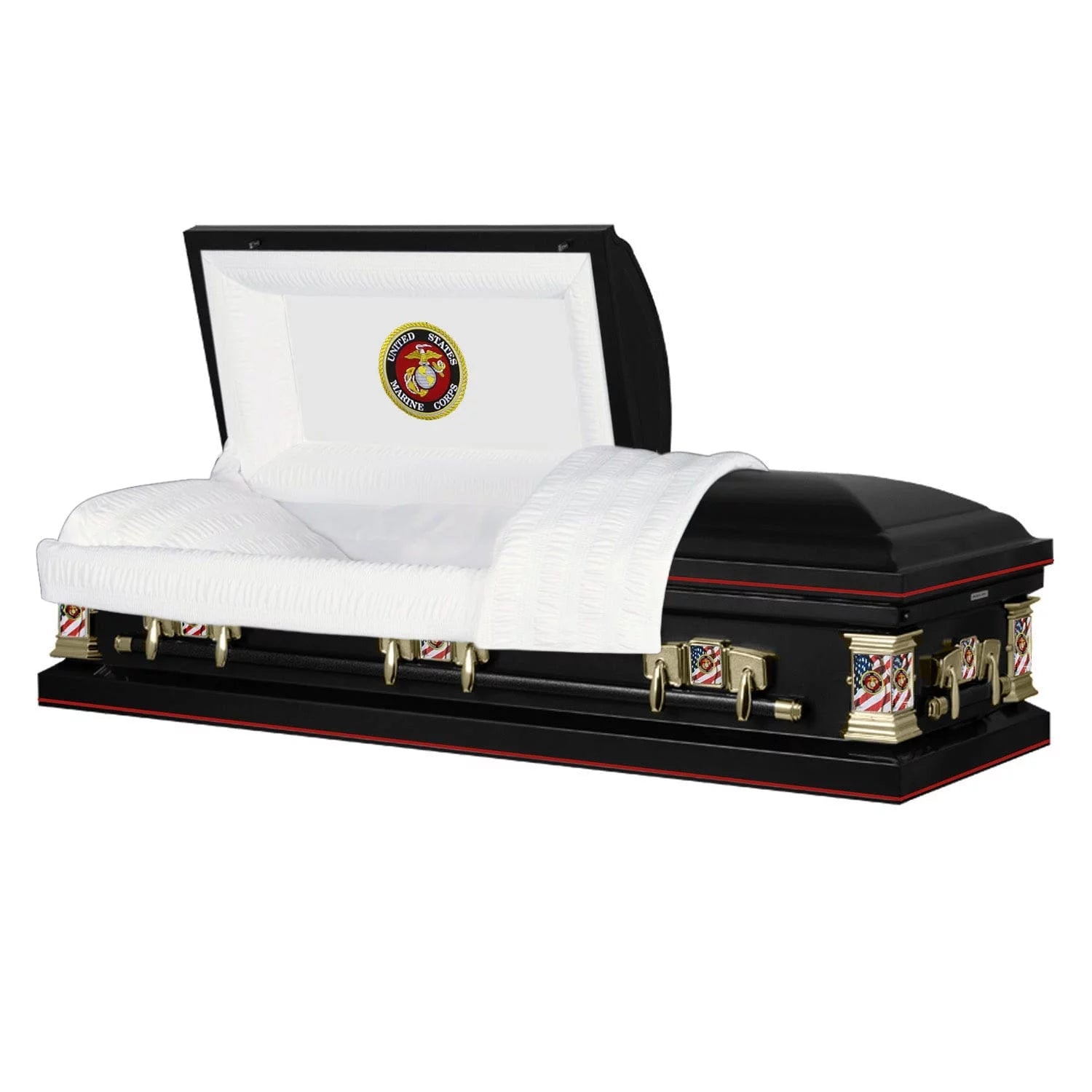 Titan Casket, Veteran Premier Steel Marines Casket with White Crepe Interior and Marines Head Panel