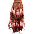 Faux Feather Headband Novelty - Long Wooden Beads Indian Hairband Boho Headdress