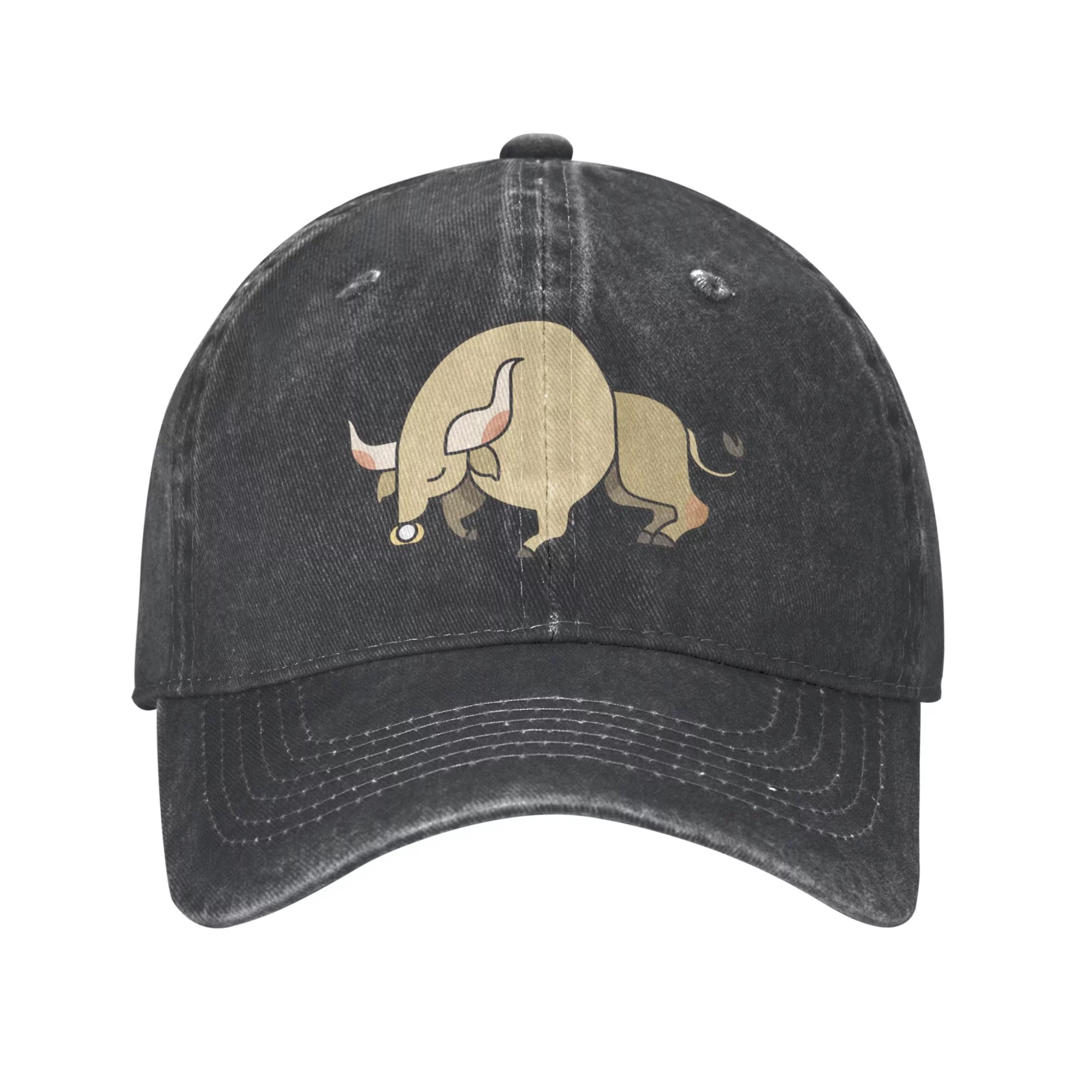 ZICANCN Adjustable Baseball Cap Women, Cartoon Bull Hats for Men Adult Washed Cotton Denim Baseball Caps Fashion, Black