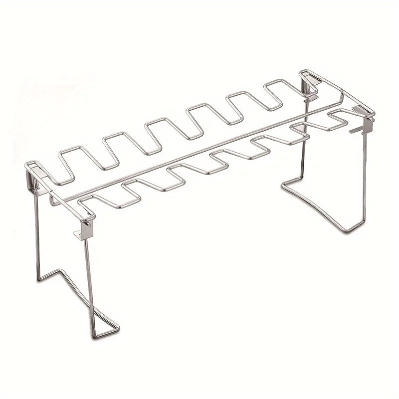 1pc Folding Stainless Steel Chicken Drumstick Grill, Wing Chicken Accessories For Grill Leg Roaster Barbecue BBQ Stand Vertical Steel Oven Rack In Camping