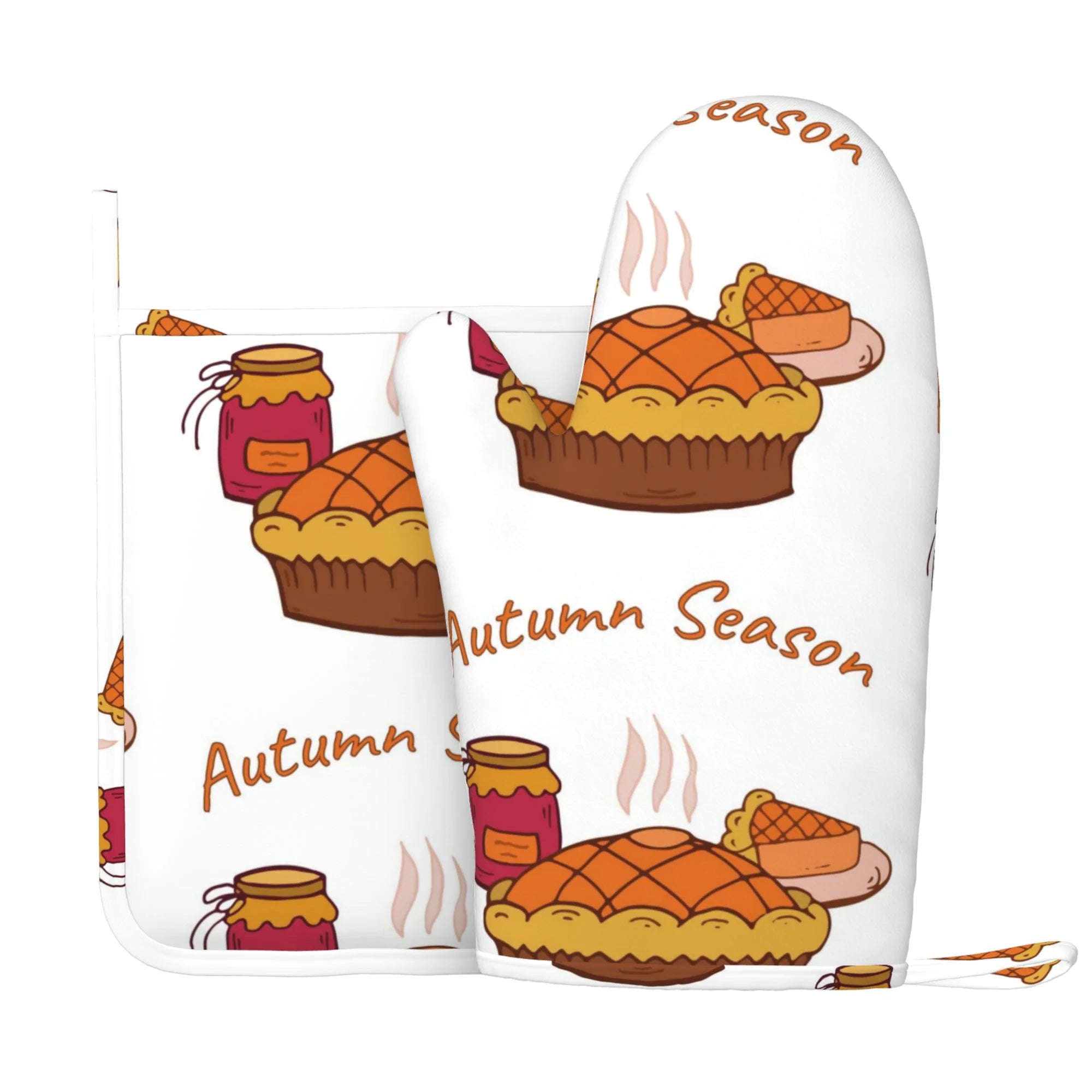 XMXY Oven Mitts and Pot Holders 2 Pcs Sets, Fall Thanksgiving Dinner Heat Resistant Silicone Cooking Gloves for Grill Baking BBQ Kitchen Decor