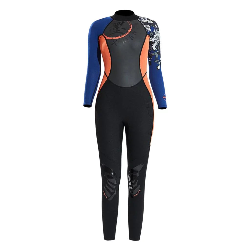 Women Wetsuit 1.5mm Neoprene Fullsuit with Knee Pad for Surfing Diving Scuba - black and Orange, S S