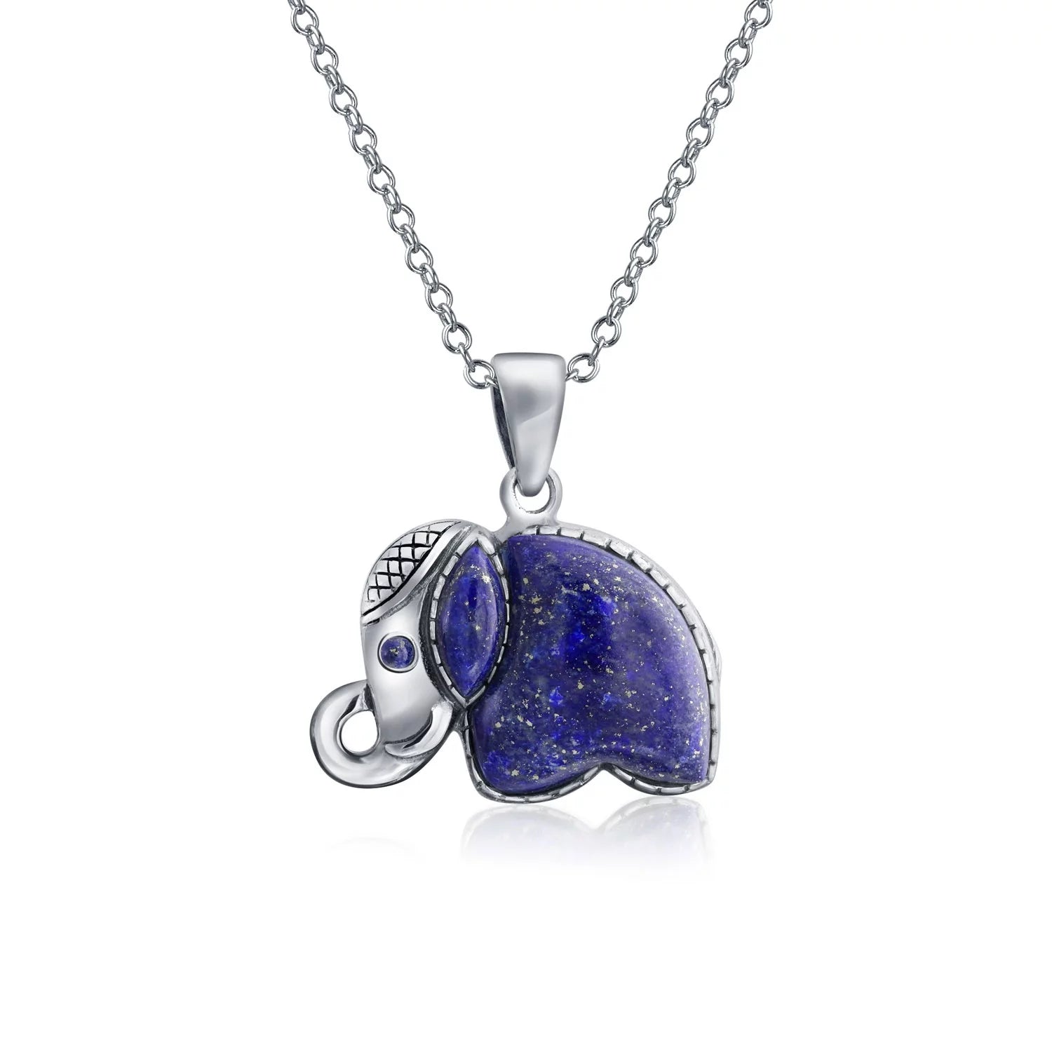Bling Jewelry Bali Gemstone Indian Lapis Lazuli Elephant Pendant Necklace .925 Silver