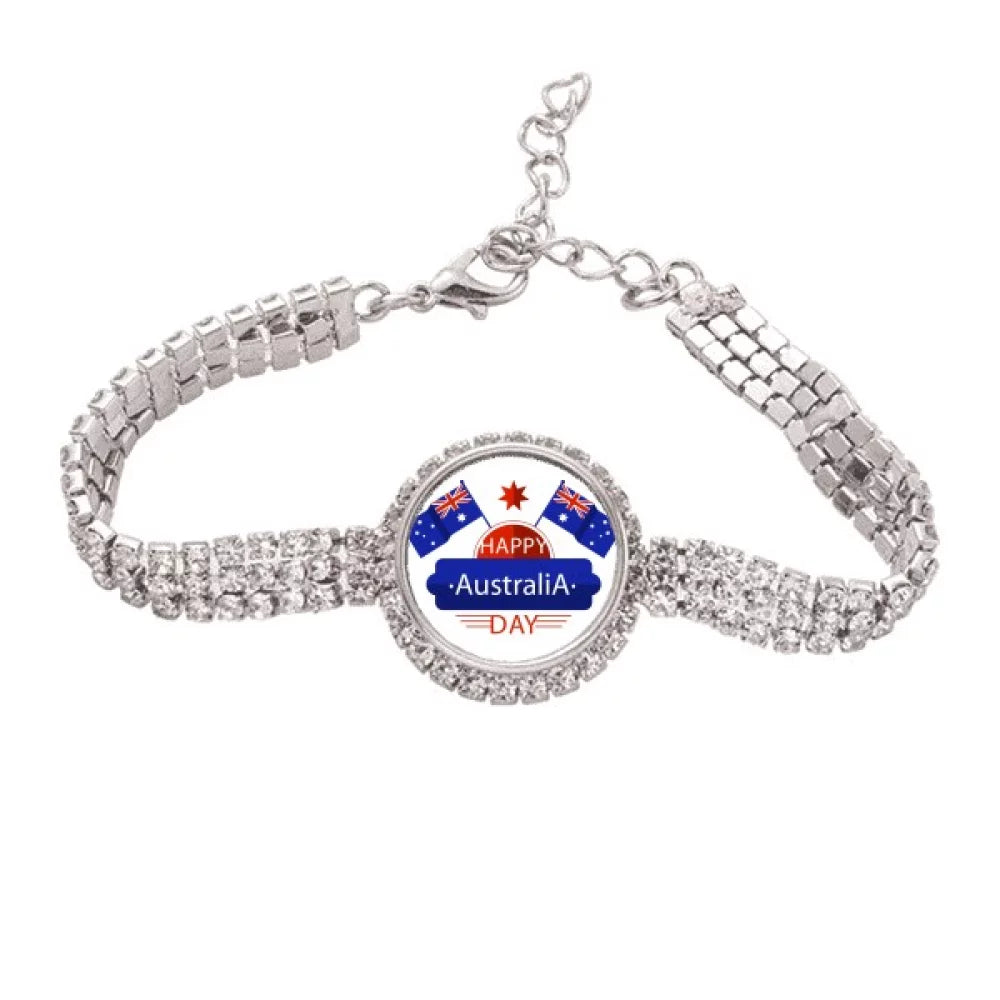 Australia Flavor Happy Flag and Star Tennis Chain Anklet Bracelet Diamond Jewelry