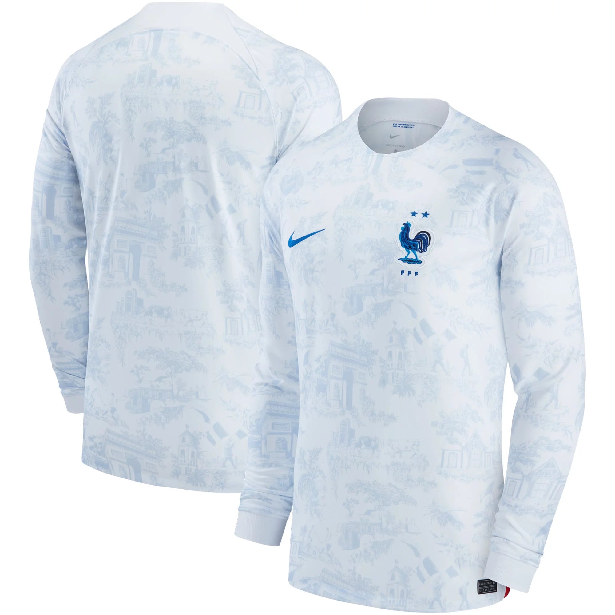 Men's Nike White France National Team 2022/23 Away Breathe Stadium Replica Blank Long Sleeve Jersey