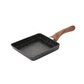 Rinhoo Frying Pan Stainless Steel Non-stick Frypan Square Kitchen Cooking Skillet Cookware, Wood Grain Handle