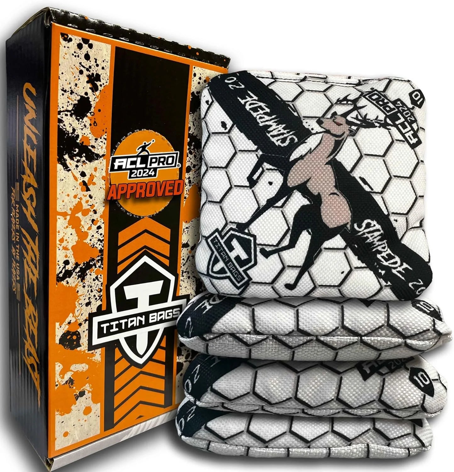 Titan Bags - Stampede 2.0 Honeycomb Cornhole Bags (Snow) - ACL PRO Approved Toss Bags - Durable All Weather Bags for Indoor and Outdoor Use - Professional Cornhole Bags (Set of 4) - USA Made