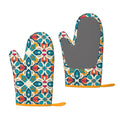 XMXT 2 Pcs Silicone Oven Mitts, Moroccan Style Geometric Print Thickened Non-Slip BBQ Gloves, Multicolor