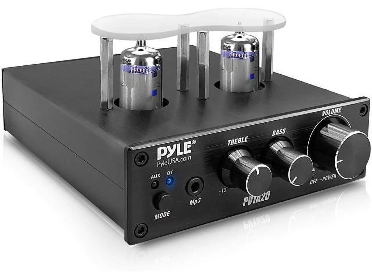Bluetooth Tube Amplifier Stereo Receiver - 600W Home Audio Desktop Stereo Vacuum Tube Power Amplifier Receiver w/ 2 Vacuum Tubes, AUX/MP3/Microphone Inputs, Pure Copper Speaker Output - PVTA20