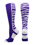 Crazy Socks with Safari Tiger Stripes Over the Calf Socks (Purple/White, Small)