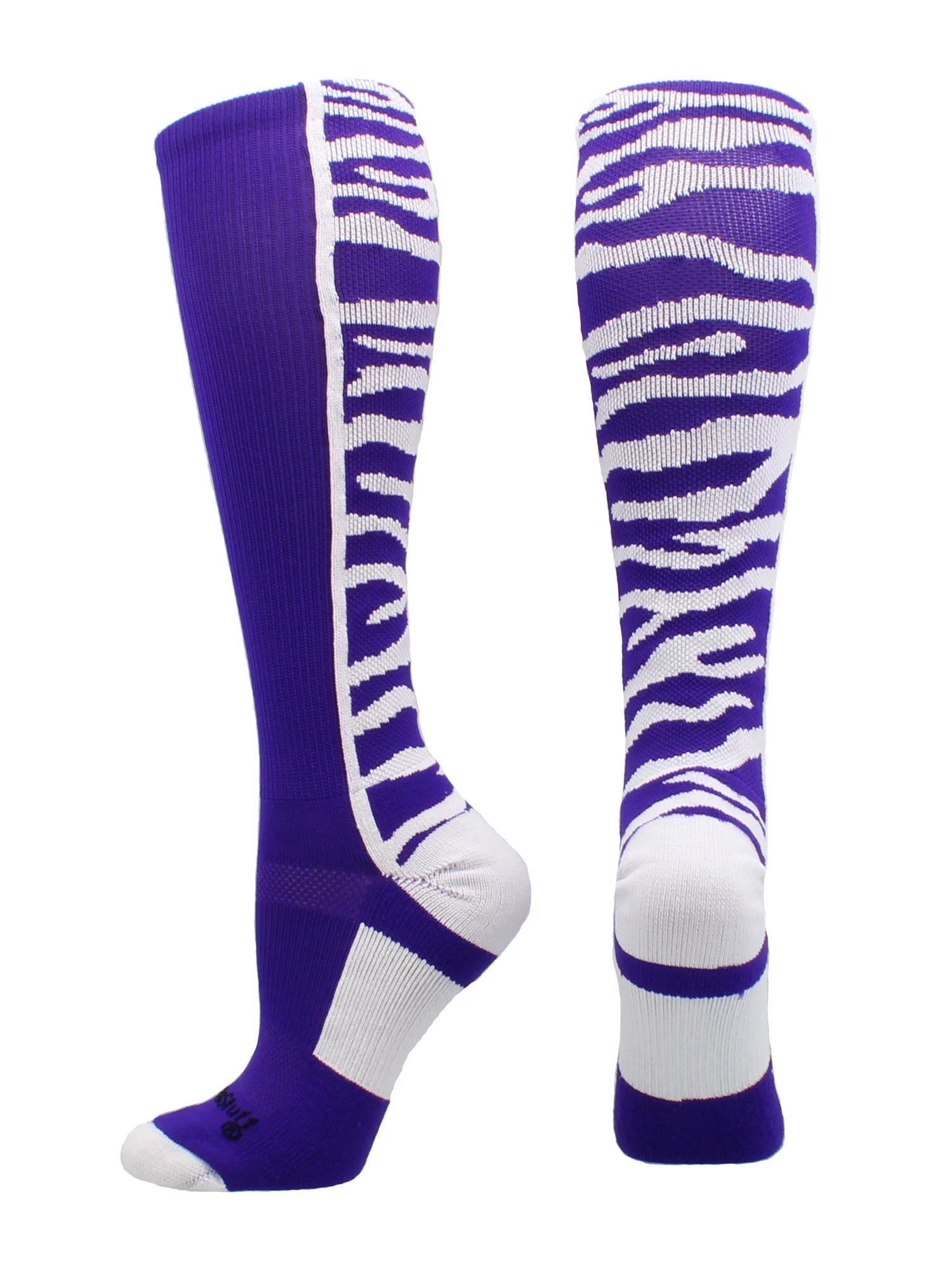 Crazy Socks with Safari Tiger Stripes Over the Calf Socks (Purple/White, Small)