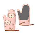 XMXT 2 Pcs Silicone Oven Mitts, Pink Cartoon Bears Thickened Non-Slip BBQ Gloves, Pink