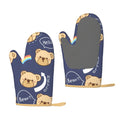 XMXT 2 Pcs Silicone Oven Mitts, Cute Rainbow Bear Print Thickened Non-Slip BBQ Gloves, Blue